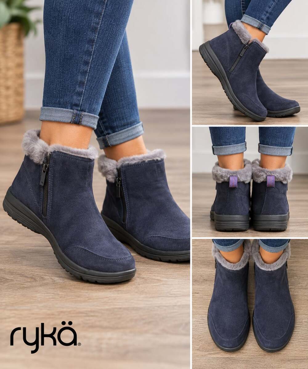 Ryka Women’s Blue Faux Fur Repel Ankle Shoes Boots Size 8 NWT